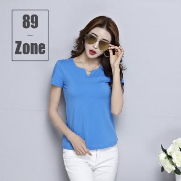 (89 zone)89 zone South Korea Slim small fresh V collar cotton T shirt