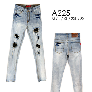 [Myj] กางเกงยีนส์แปรง, กางเกงทำลาย, กางเกงแพทช์, กางเกงแปรง, กางเกงยีนส์หลอดแคบ, กางเกง, กางเกงลำลอง, กางเกงเกาหลี, ผ้า denim อ่อน M ~ 3XL
