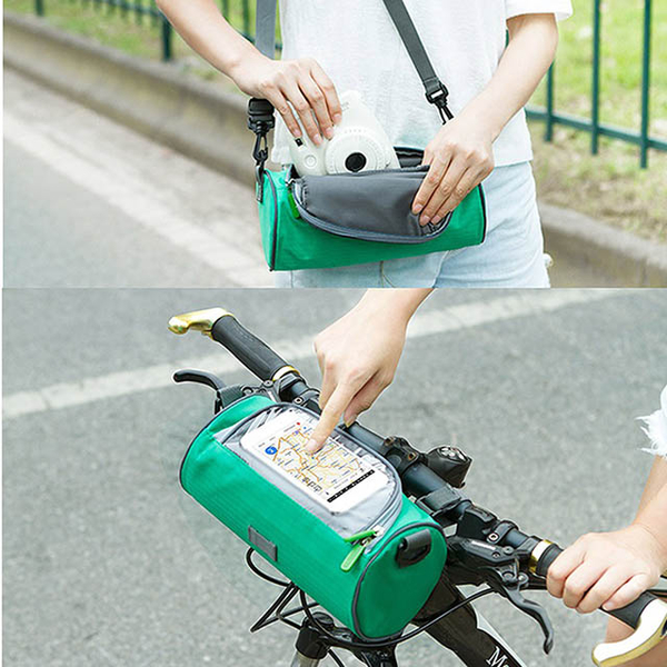 E.City กระเป๋าอเนกประสงค์ทรงกระบอกสำหรับติดแฮนด์จักรยาน มีช่องด้านบนสำหรับใส่โทรศัพท์มือถือ ใช้ทัชสกรีนได้
