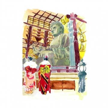 (akashiya)[AKASHIYA] AO-16N Coloring postcards for adults Nara's four seasons-Todai-ji Temple in winter