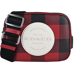 COACH Embossed LOGO กระเป๋าสะพายข้างลายสก็อต (Mini / Black X Red)
