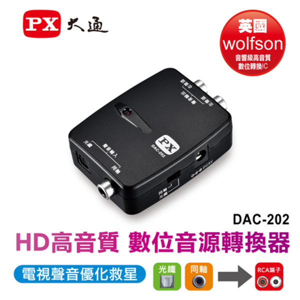 (px)PX Chase DAC-202 Digital-to-Analog Audio Converter (Coaxial/Optical to RCA)