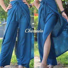Chinrada 素色女式綁帶闊腿褲 - 海軍藍 （無尺碼）
