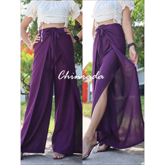 Chinrada 素色女式綁帶闊腿褲 - 紫色 （無尺碼）