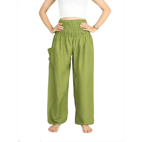 Chinrada 素色高腰縮口大象褲 - 綠色 （無尺碼）縮口褲 寬褲