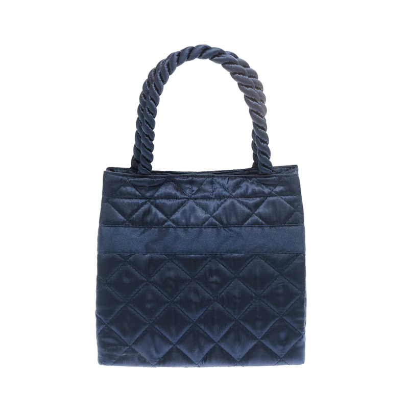 曼谷包 NaRaYa - 格紋緞面紐繩提把手提方包 - 深藍色 (S號) 100 手提包