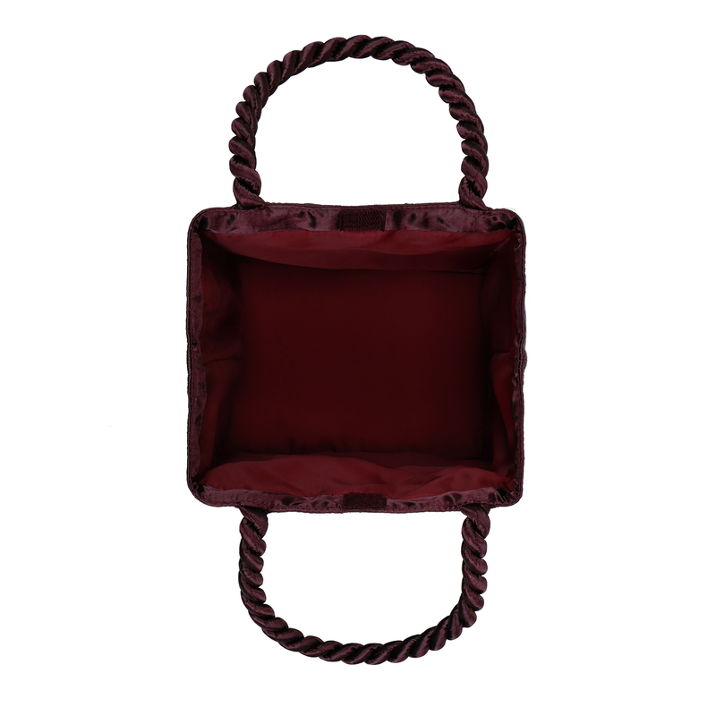 曼谷包 NaRaYa - 格紋緞面紐繩提把手提方包 - 栗紅色 (S號) 100 手提包