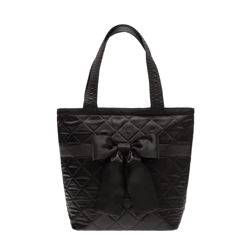 曼谷包 NaRaya - 格紋緞面素色蝴蝶結托特包 - 黑色 (M號) 斜背包 側背包