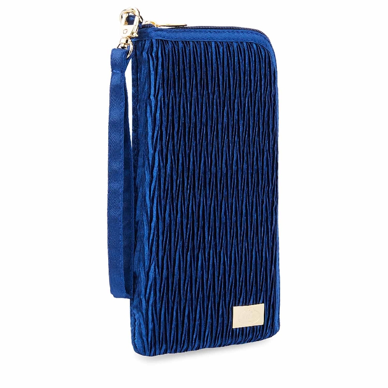曼谷包 NaRaYa - 褶皺緞面素色側拉鏈手機包 - 海軍藍 (L號) 392 [泰國必買] 卡包  萬用包