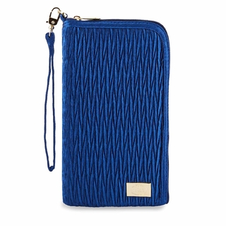 曼谷包 NaRaYa - 褶皺緞面素色側拉鏈手機包 - 海軍藍 (L號) 392 [泰國必買] 卡包  萬用包