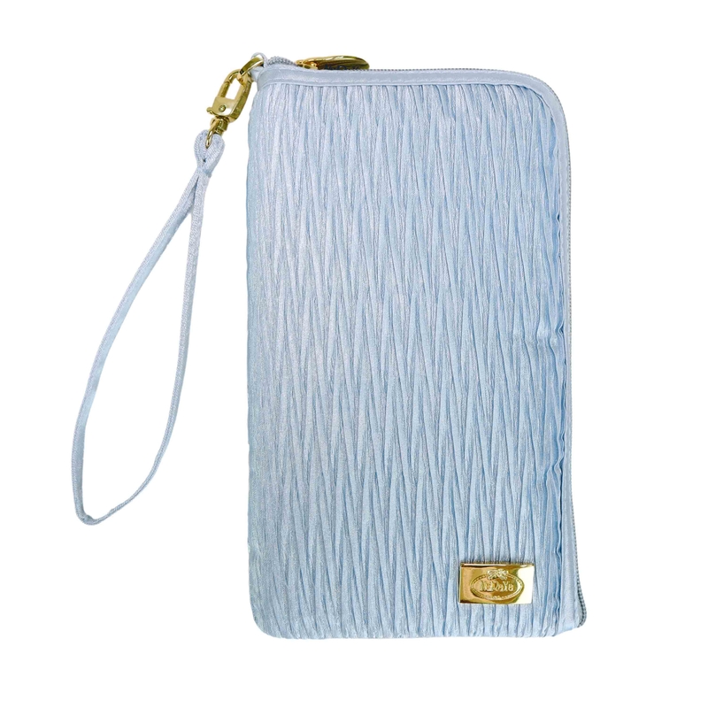 曼谷包 NaRaYa - 褶皺緞面素色側拉鏈手機包 - 銀藍色 (L號) 392 卡包 萬用包