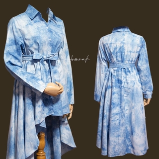 HOMRAK - 藍染前短後長襯衫裙 (均碼) [TOPTHAI]
