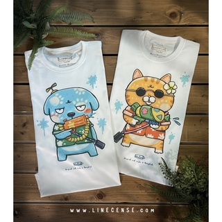 LineCense - 戲水貓咪 白色 T-shirt 孩童版 (Kid S - L)