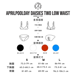 APRILPOOLDAY - DAISIES TWO LOW WAIST 兩件式低腰泳衣 - 黑色 (尺寸 S-L 碼)