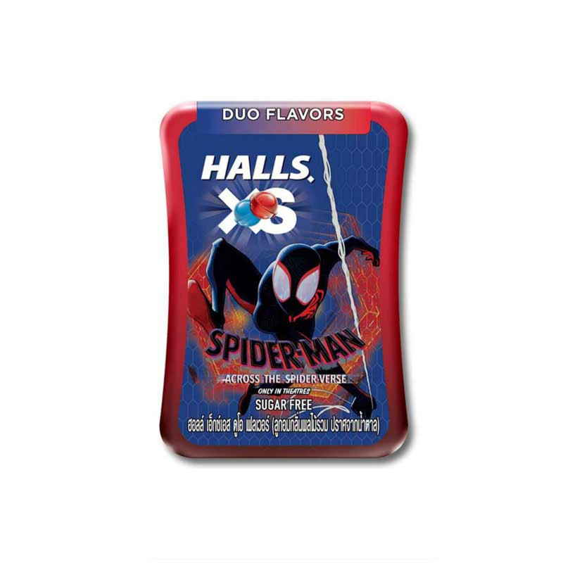 HALLS XS 無糖涼糖 - 限量版蜘蛛人包裝 - 雙重水果口味 (黑櫻桃/藍莓) 12.6g [泰國必買]