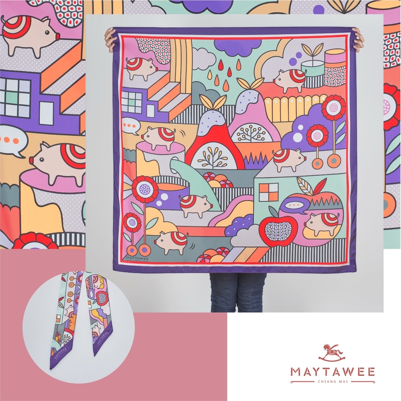 MAYTAWEE - 小豬絲巾 - 紫色