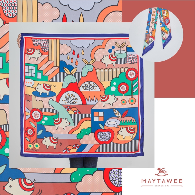 MAYTAWEE - 小豬絲巾 - 藍色
