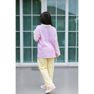 Monano - 長袖長褲睡衣套裝 - 三色拼色 (尺寸 M - XL碼)