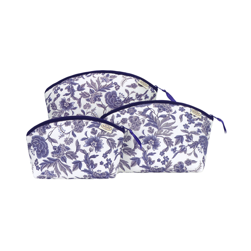 曼谷包 NaRaYa - 大中小化妝包3件套組 - 白底藍花(含S/M/L 3種尺寸) 87 化妝袋