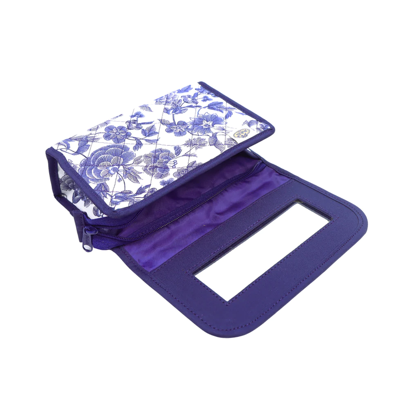 曼谷包 NaRaYa - 格紋附鏡化妝包 - 白底藍花(S號) 60 化妝袋