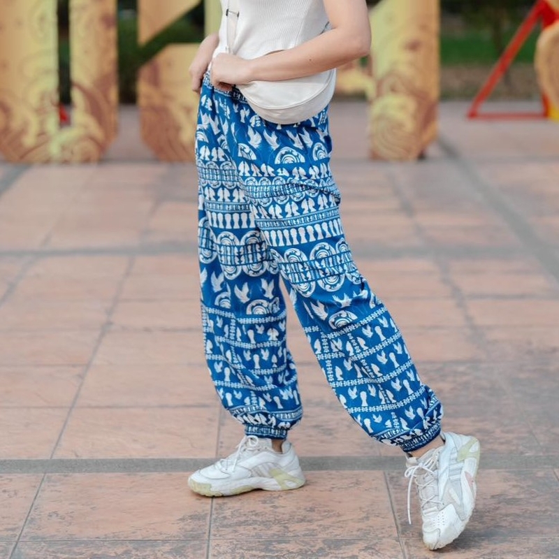 Phanom plerng - 武里南府哈倫褲 - 自然風景圖騰 - 深藍色 (均碼) (預購)  大象褲 一府一長褲